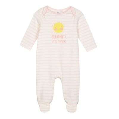 Baby girls' pink striped print 'Grandma's Little Sunshine' sleepsuit